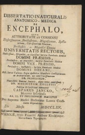 Dissertatio Inauguralis Anatomico-Medica De Encephalo