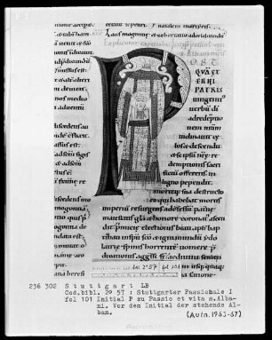 Stuttgarter Passionale — Pars hiemalis (erster Band) — Initiale P (ost), darin der heilige Alban, Folio 101recto