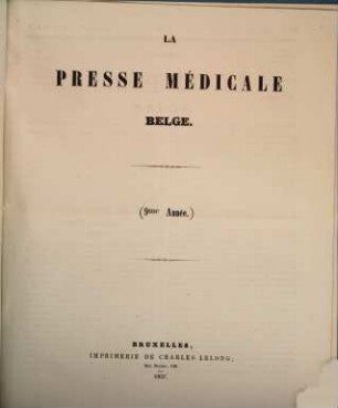 Presse médicale belge. 9. 1857