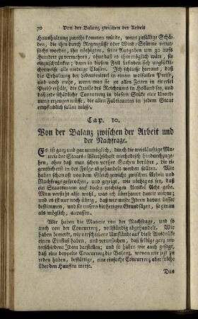 Cap. 10. Von der Balanz zwischen der Arbeit und der Nachfrage.