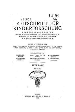 40: Zeitschrift für Kinderforschung - 40.1932