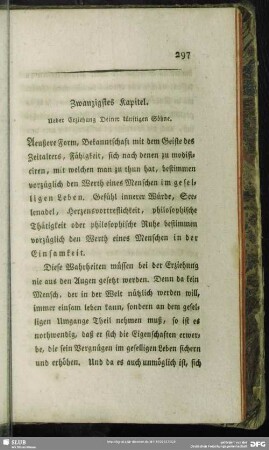 Zwanzigstes Kapitel. Ueber Erziehung deiner künftigen Söhne