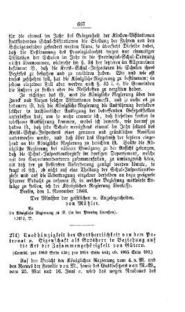 Unabhängigkeit der Gutsherrlichkeit von dem Patronat etc. Eigenschaft als Gutsherr in Beziehung auf die Art der Zusammengehörigkeit von Gütern : [V. Elementarschulwesen]