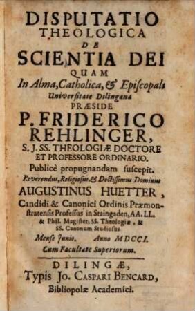 Disputatio theologica de scientia Dei