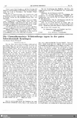 Die Uhrmachermeister Württembergs tagen in der guten Schwabenstadt Reutlingen