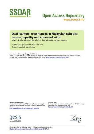 Deaf learners' experiences in Malaysian schools: access, equality and communication