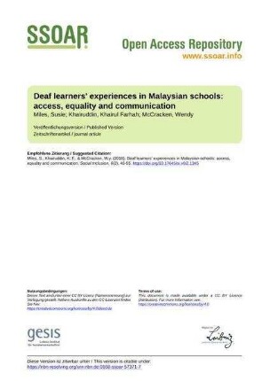 Deaf learners' experiences in Malaysian  access, equality and communication