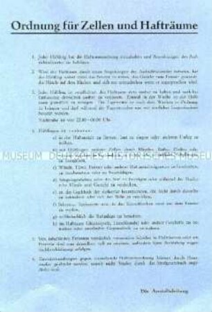Aushang aus einer Haftanstalt der DDR