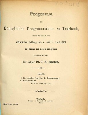 Programm des Königlichen Progymnasiums zu Trarbach : über das Schuljahr ..., 1878/79