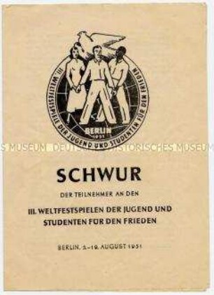 Sonderdruck des Schwurs der Teilnehmer an den 3. Weltfestspielen der Jugend und Studenten in Berlin