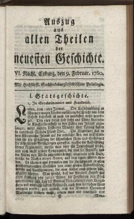 VI. Nachl. Coburg, den 9. Februar. 1760.