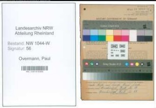Entnazifizierung Paul Overmann , geb. 11.11.1889 ()