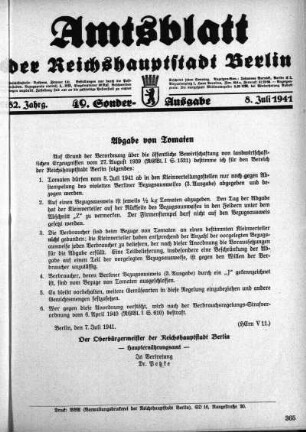 49. Sonderausgabe, 8. Juli 1941