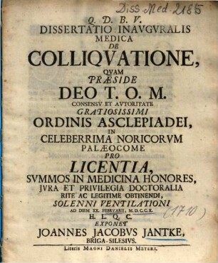 Dissertatio Inavgvralis Medica De Colliqvatione