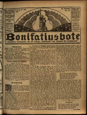 Erste Ausgabe vom Sonntag, den 17. Juli 1921.