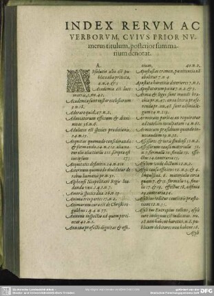 Index Rerum Ac Verborum, Civis Prior Numerus titulum, posterior summarium denotat