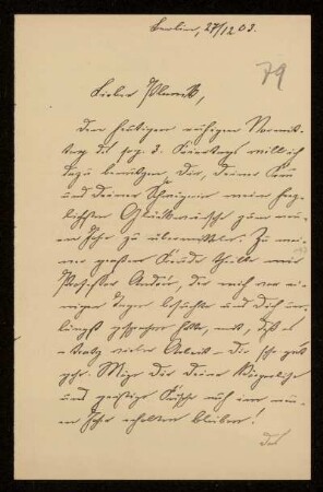 79: Brief von Hermann Struckmann an Gottlieb Planck, Berlin, 27.12.1903