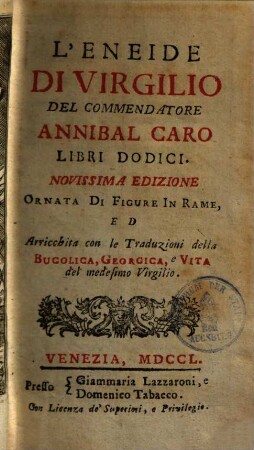 L' Eneide di Virgilio del commendatore Annibal Caro