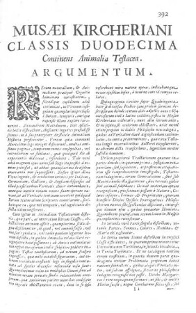 Musaei Kircheriani Classis Duodecima continens Animalia Testacea. Argumentum