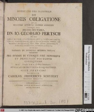 Dissertatio Iuris Inavgvralis De Minoris Obligatione