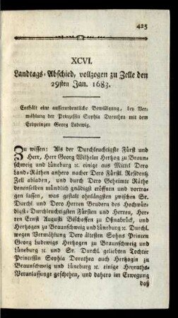 XCVI. Landtags-Abschied, vollzogen zu Zelle den 29sten Jan. 1683.