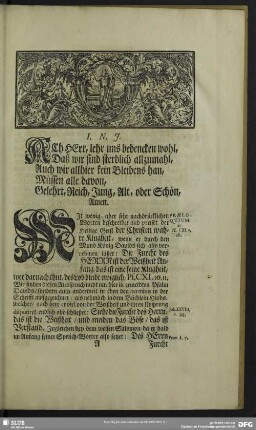Leichenpredigt : Eines frommen Christen wahre Klugheit. [Praeloquium]. Leichen-Text. [Exordium]. Abhandlung