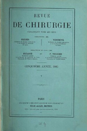 Revue de chirurgie. 5,b. 1885
