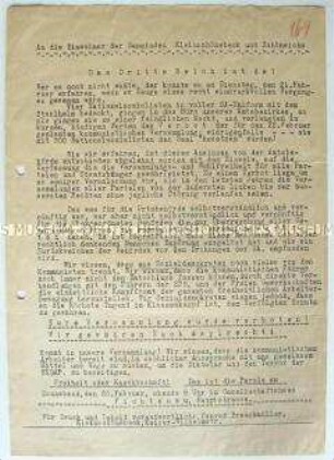 Hektografiertes Rundschreiben mit der Einladung zu einer gemeinsamen Versammlung von Kommunisten und Sozialdemokraten