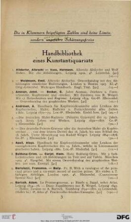 Handbibliothek eines Kunstantiquariats (Nr. 1-151)
