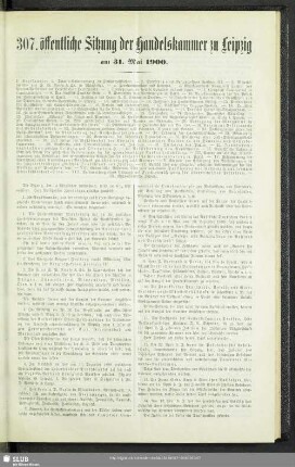 307. öffentliche Sitzung der Handelskammer zu Leipzig am 31. Mai 1900
