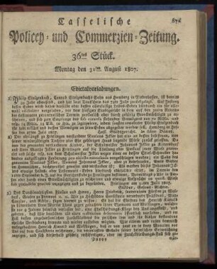 36tes Stück. Montag, den 31ten August 1807