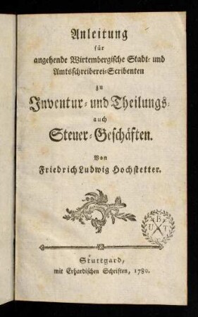 1r-199, Anleitung fuer angehende Wirtembergische ...