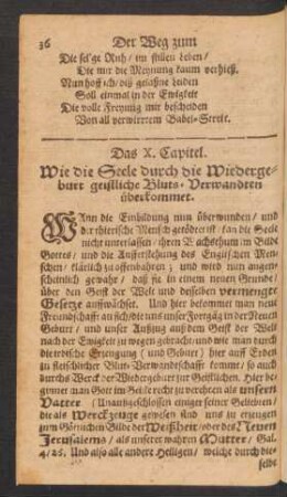 Das X. Capitel. Wie die Seele durch die Wiedergeburt geistliche Bluts-Verwandten überkommet.