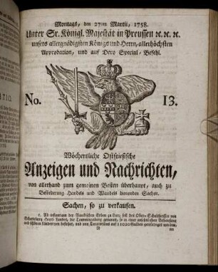 No. 13. Montags, den 27ten Martii, 1758.