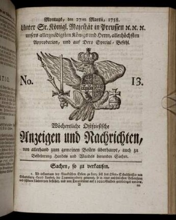 No. 13. Montags, den 27ten Martii, 1758.