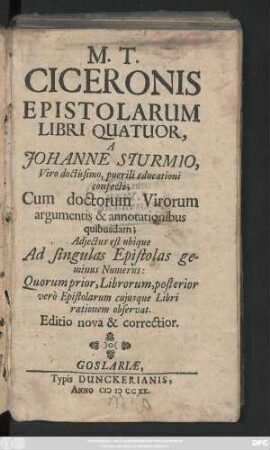 M. T. Ciceronis Epistolarum Libri Quatuor