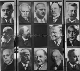 Ausstellungstafel mit den deutschen Nobelpreisträgern im Deutschen Pavillon auf der Weltausstellung 1958 in Brüssel