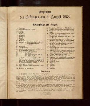 Programm des Festzuges am 3. August 1868 : Stiftungsfeier der Königlich-Preussischen Rheinischen Friedrich-Wilhelms-Universität