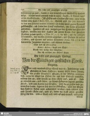 Die sechs und zwanzigste Predigt. Von der Gläubigen geistlichen Speise