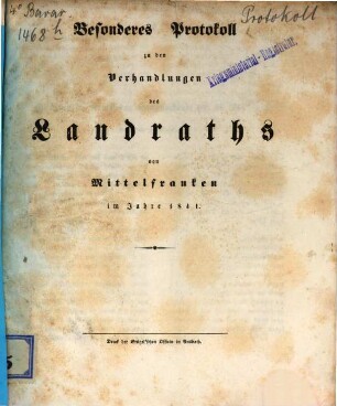 Verhandlungen des Landrathes von Mittelfranken. 1841, Besonderes Protokoll