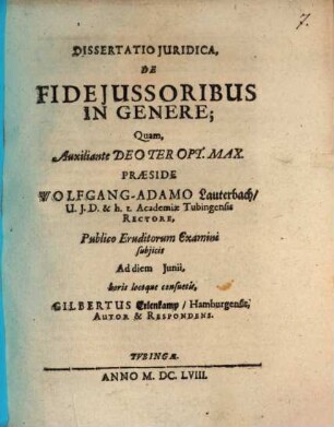 Dissertatio Iuridica, De Fideiussoribus In Genere