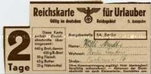 Fragment einer Lebensmittelkarte für Urlauber - Familienkonvolut