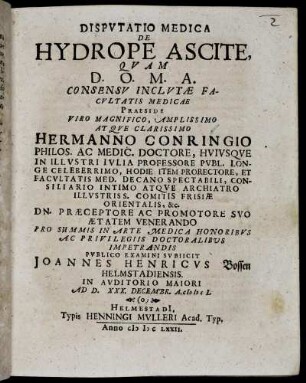 Disputatio Medica De Hydrope Ascite