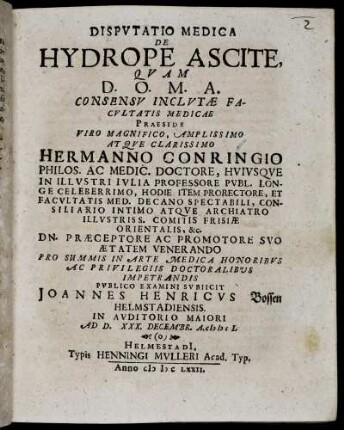 Disputatio Medica De Hydrope Ascite