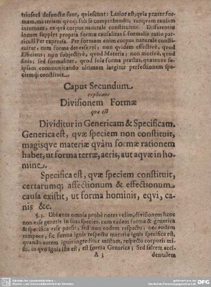 Caput Secundum explicans Divisionem Formae qua est