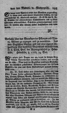 : Versuch über das Vermögen der Pflanzen und Thiere, Wärme zu erzeugen und zu vernichten.
