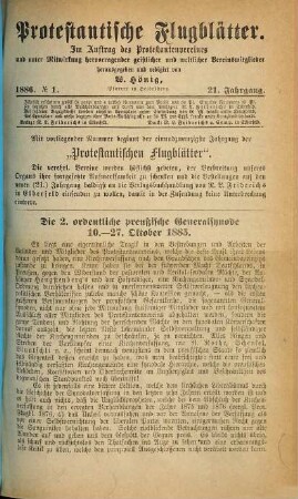 Protestantische Flugblätter. 1886, Nr. 1 - 12 = Jg. 21
