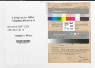 Entnazifizierung Hans Kuesters , geb. 01.10.1905 ()