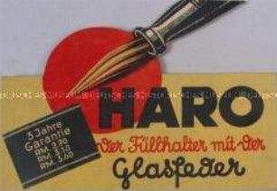 Werbeaufsteller / -schild für "Haro"-Füllfederhalter "Haro der Füller mit der Glasfeder"