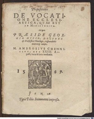 Propositiones de vocatione ecclesiastica, quae est ad ministerium